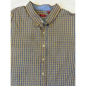 IZOD Yellow & Blue Plaid Button-Down 100% Cotton Long Sleeve Shirt, 4XL